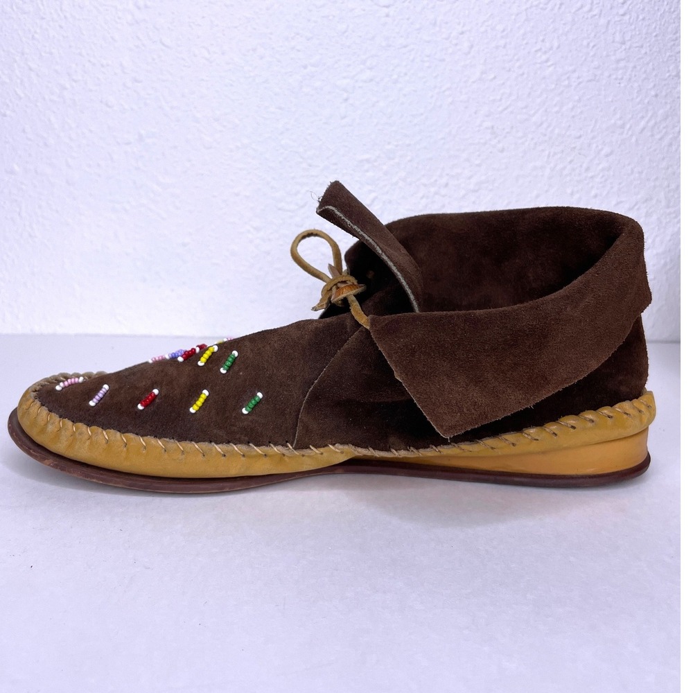 Womens Moccasins Beaded Hand Laced Suede Size 7.5 Brown - Picture 4 of 8